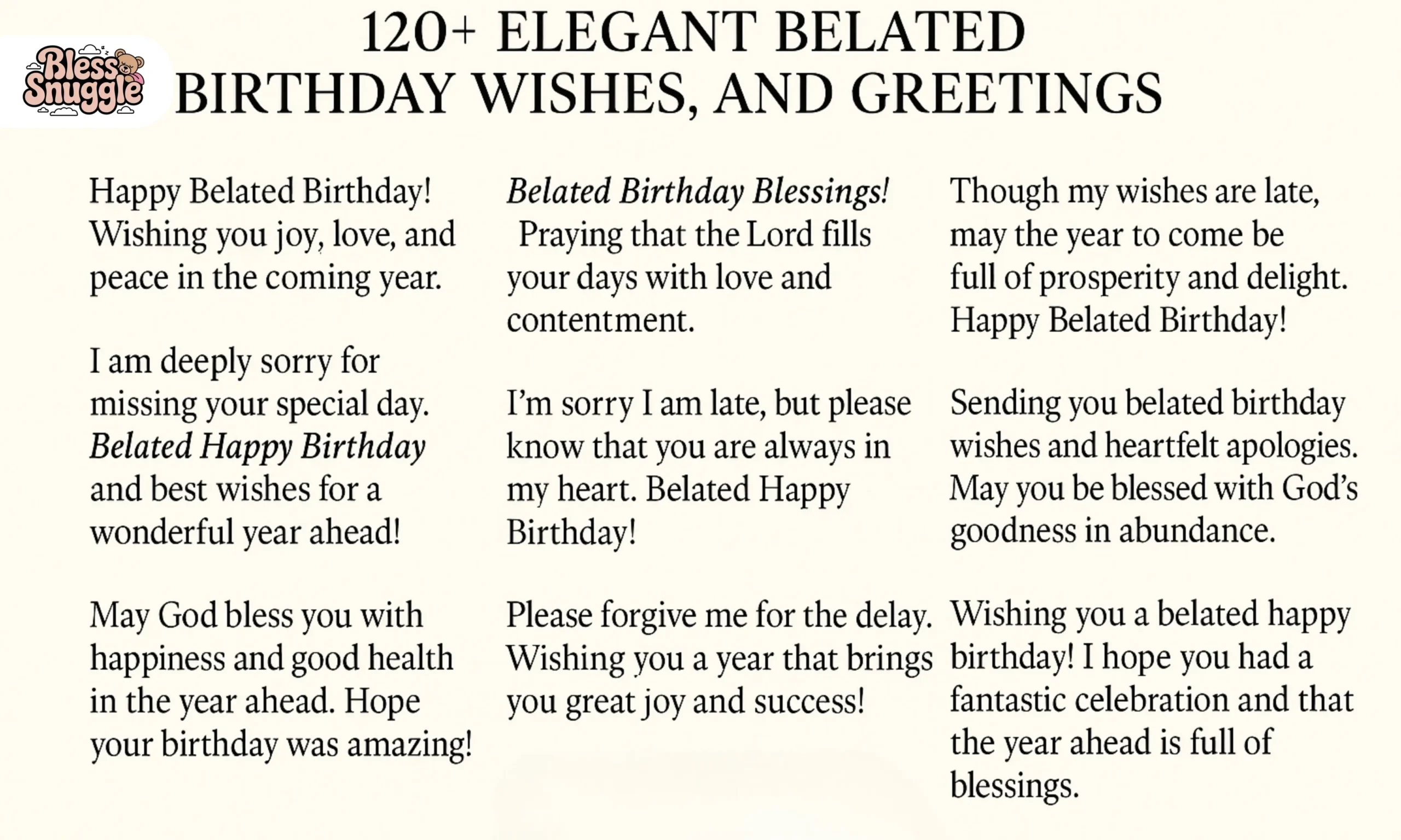 Elegant Belated Birthday Wishes, Blessings and Greetings
